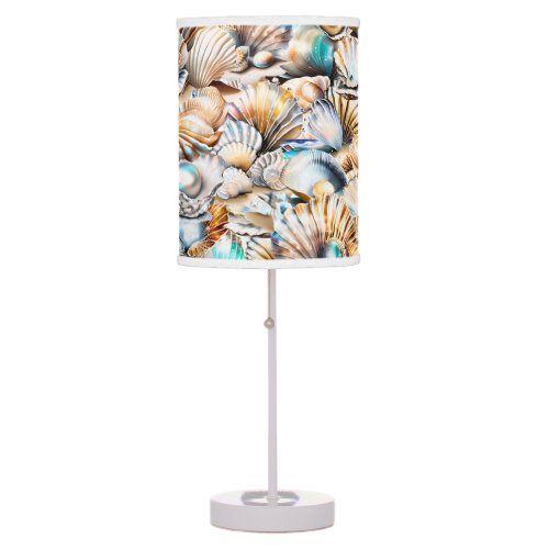 Nautical sea shell collage pattern pearl beach table lamp