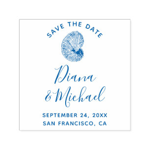 Nautical Sea Shell SAVE THE DATE Calligraphy Self-inking Stamp