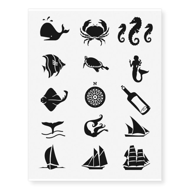 Nautical Sea Symbols Temporary Tattoos (Front)