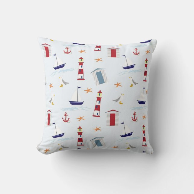 Nautical Sea Themed  Throw Pillow (Front)
