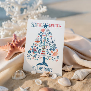 Nautical Sea Tree Coastal Christmas Party Invitation