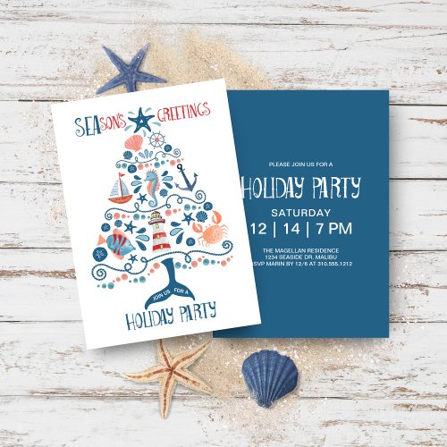 Nautical Sea Tree Coastal Christmas Party Invitation