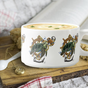 Nautical Sea Turtle Anchor Ship Wheel Blue Bowl