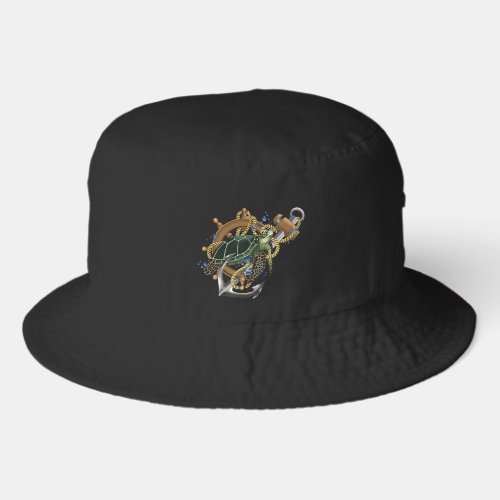 Nautical Sea Turtle Anchor Ship Wheel Blue Bucket Hat