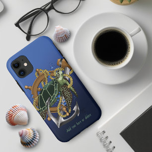 Nautical Sea Turtle Anchor Ship Wheel Blue iPhone 11 Case
