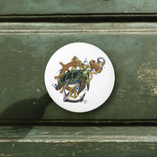 Nautical Sea Turtle Anchor Ship Wheel Blue Ceramic Knob
