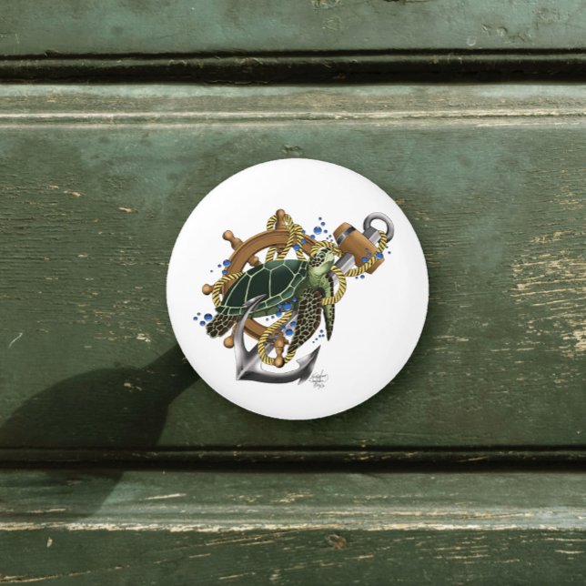 Nautical Sea Turtle Anchor Ship Wheel Blue Ceramic Knob (Creator Uploaded)