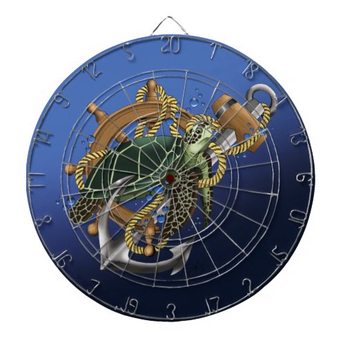 Nautical Sea Turtle Anchor Ship Wheel Blue Dart Board