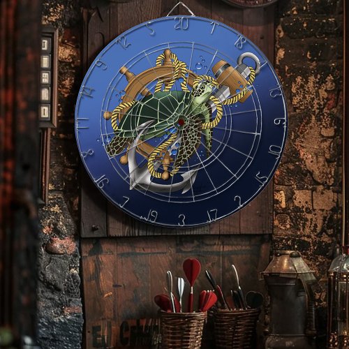 Nautical Sea Turtle Anchor Ship Wheel Blue Dart Board