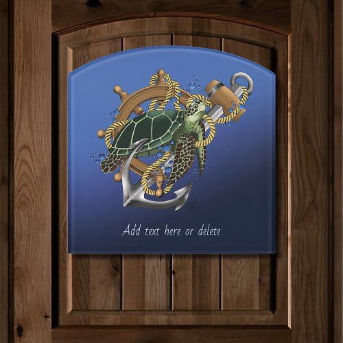 Nautical Sea Turtle Anchor Ship Wheel Blue Door Sign