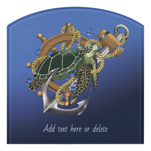 Nautical Sea Turtle Anchor Ship Wheel Blue Door Sign