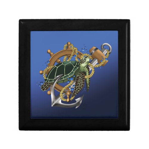 Nautical Sea Turtle Anchor Ship Wheel Blue Gift Box