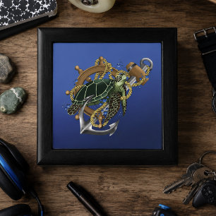 Nautical Sea Turtle Anchor Ship Wheel Blue Gift Box