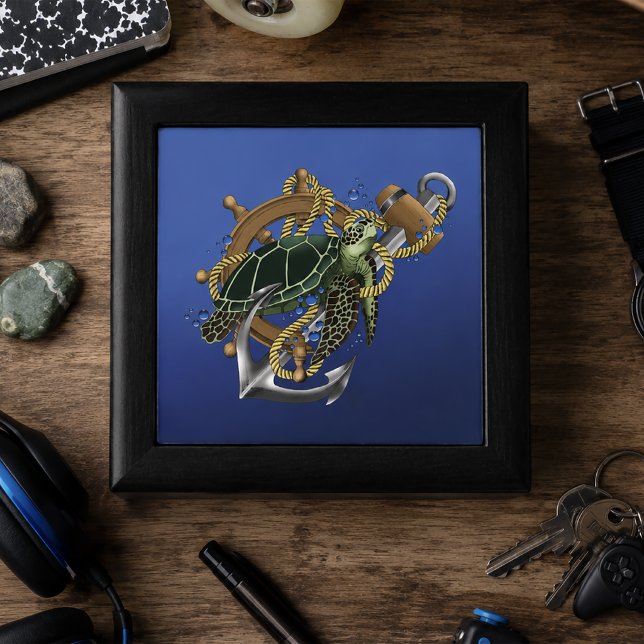 Nautical Sea Turtle Anchor Ship Wheel Blue Gift Box (Creator Uploaded)