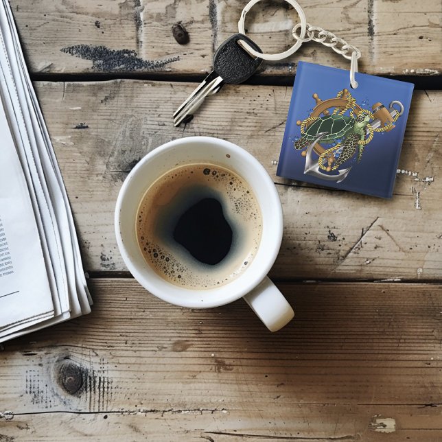 Nautical Sea Turtle Anchor Ship Wheel Blue Keychain (Creator Uploaded)