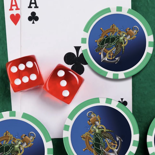Nautical Sea Turtle Anchor Ship Wheel Blue Poker Chips (Creator Uploaded)