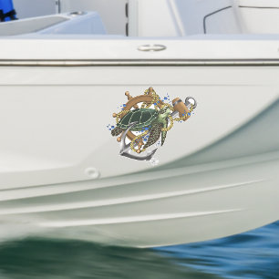 Nautical Sea Turtle Anchor Ship Wheel Blue Sticker