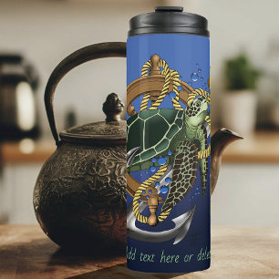 Nautical Sea Turtle Anchor Ship Wheel Blue Thermal Tumbler