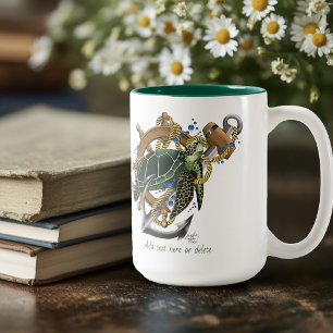 Nautical Sea Turtle Anchor Ship Wheel Blue Two-Tone Coffee Mug