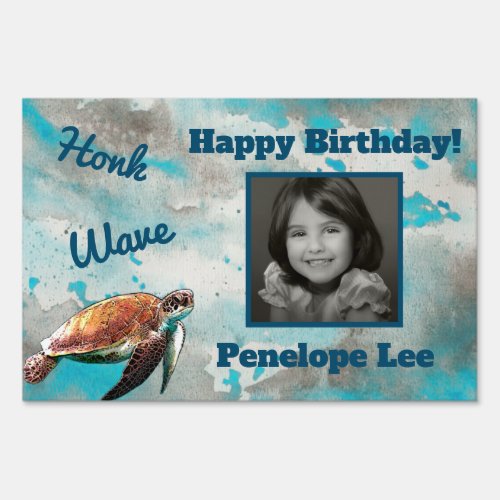 Nautical Sea Turtle Happy Birthday Photo Yard Sign