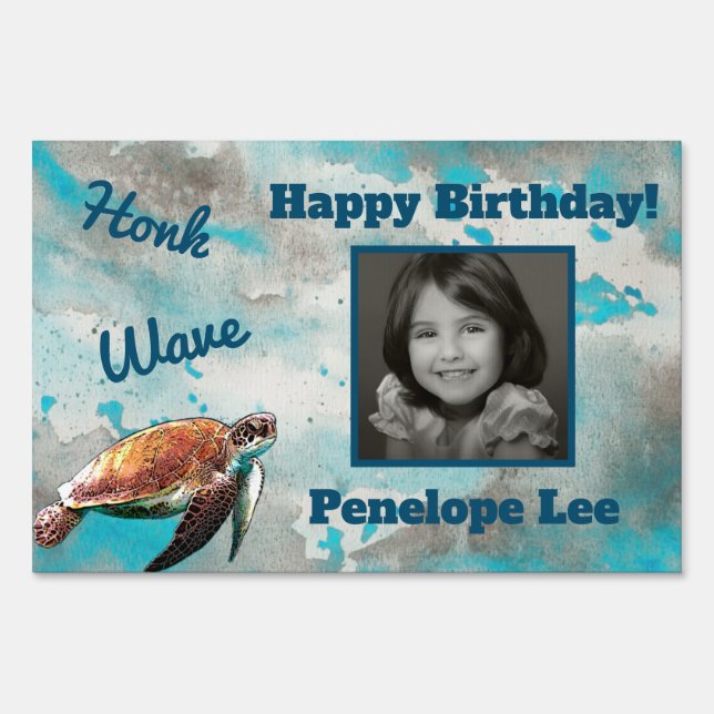 Nautical Sea Turtle Happy Birthday Photo Yard Sign (Front)