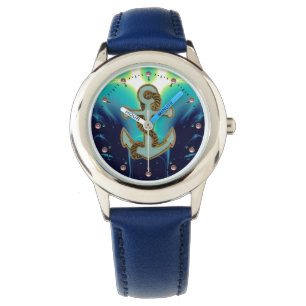 NAUTICAL / SEA WAVES ,ANCHOR AND ROPE Navy Blue Watch