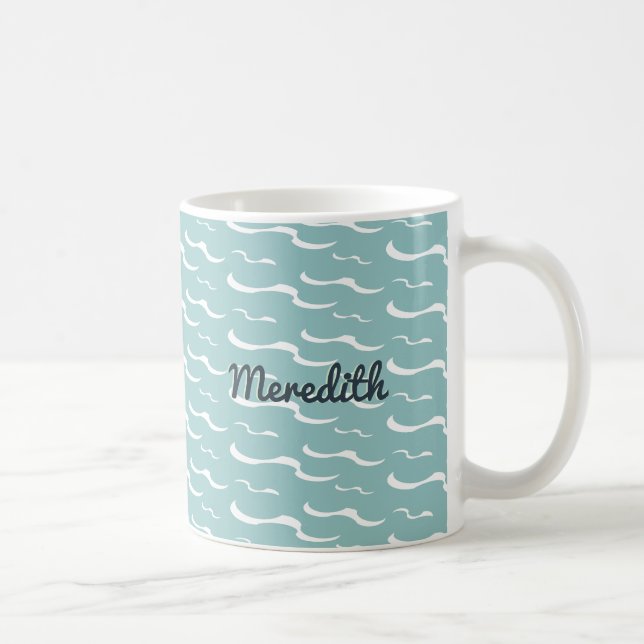 Nautical Sea Waves Summer Beach House Personalized Coffee Mug (Right)