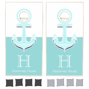 Nautical Seafoam Teal Green blue Anchor Monogram Cornhole Set