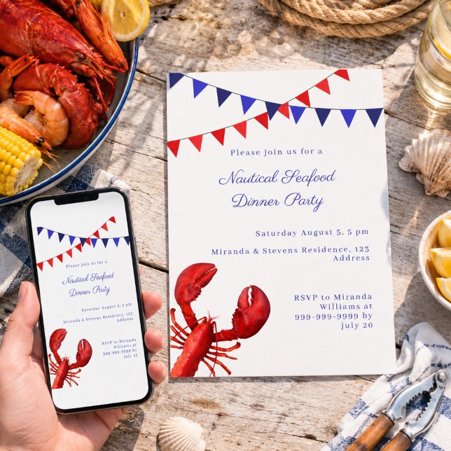 Nautical Seafood Dinner Summer Party Invitation (Creator Uploaded)