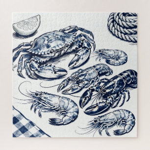 Nautical Seafood Lobster Crab Sketch Jigsaw Puzzle