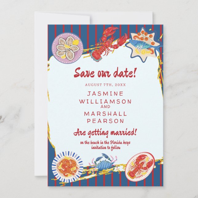 Nautical Seafood Stripe Save Our Date Invitation (Front)