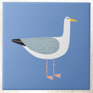 Nautical Seagull Bird Sky Blue Ceramic Tile