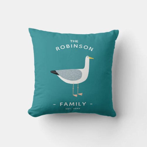 Nautical Seagull Family Name Throw Pillow