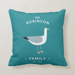 Nautical Seagull Family Name Throw Pillow