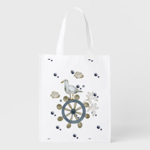 Nautical Seagull – Funny Coastal Bird Riding  Grocery Bag