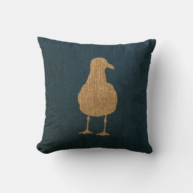 Nautical Seagulls Deep Sea Blue Throw Pillow (Front)