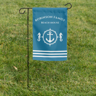 Nautical Seahorse Anchor Family Beach House Aqua Garden Flag