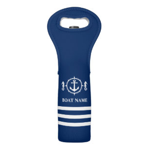 Nautical Seahorse Anchor Your Boat Name Navy Blue Wine Bag