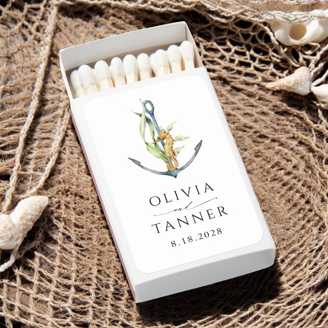 Nautical Seahorse and Anchor Coastal Wedding Matchboxes (Creator Uploaded)