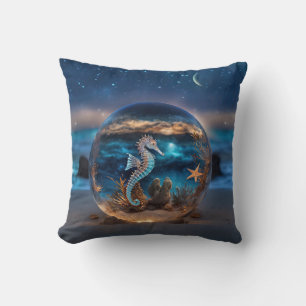 Nautical Seahorse and Starfish Beach  Throw Pillow
