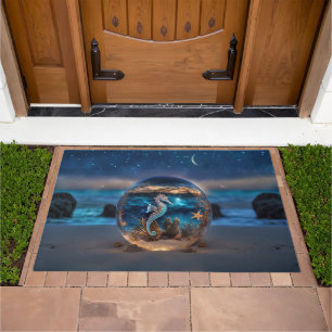 Nautical Seahorse and Starfish Orb on the Beach Doormat