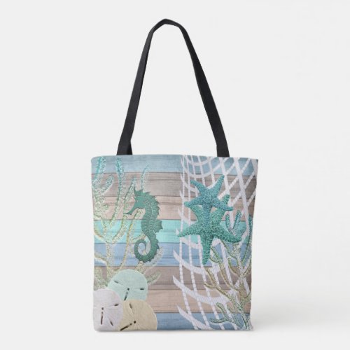 Nautical Seahorse Beach Design Tote Bag