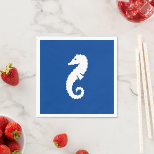 Nautical seahorse blue white summer paper napkins