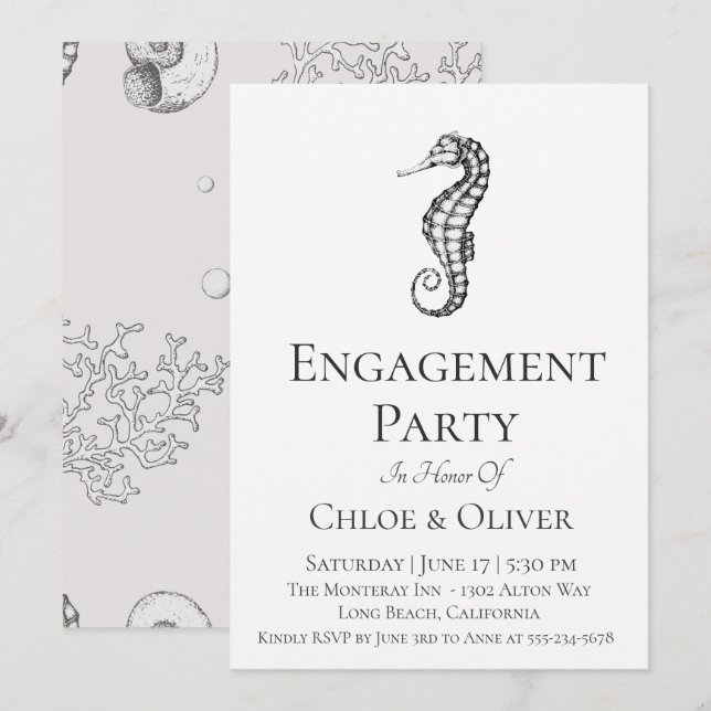 Nautical Seahorse Engagement Party Invitation (Front/Back)