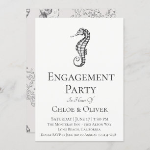 Nautical Seahorse Engagement Party Invitation