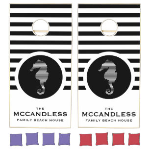 Nautical Seahorse Family Name Cornhole Set