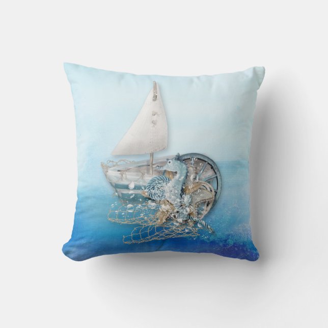 Nautical Seahorse & Fish - Sea - All Options Throw Pillow (Front)