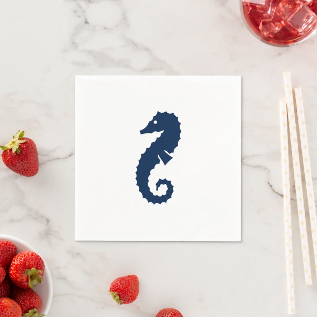Nautical seahorse navy blue and white paper napkins (Insitu)