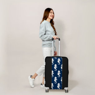 Nautical Seahorse Navy Blue White Ocean Sea Animal Luggage