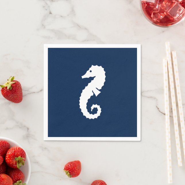Nautical seahorse navy blue white paper napkins (Insitu)